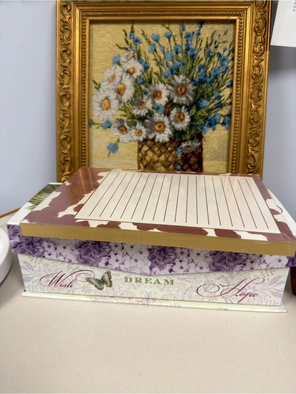 Lady JAYNE Brown White Cow’s Hide Gold Tone Guilded Pages Lined Notepad